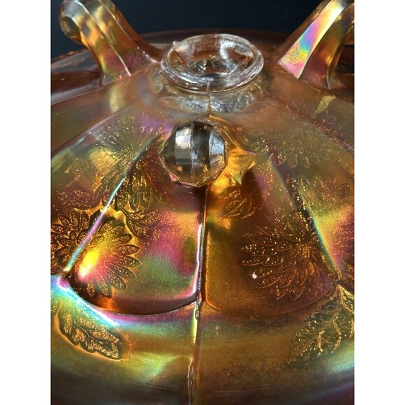 Vintage Imperial Carnival Windmill Pattern Footed Round Glass Bowl with 3 Feet - Picture 10 of 14